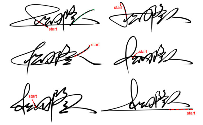 サインの筆順を変更する松田隆人の例