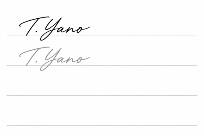 T.Yanoの見本と薄いなぞり線を配置したGPT生成の練習シート案