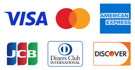 クレジットカード：VISA、Mastercard、American Express、JCB、Diners Club、Discover