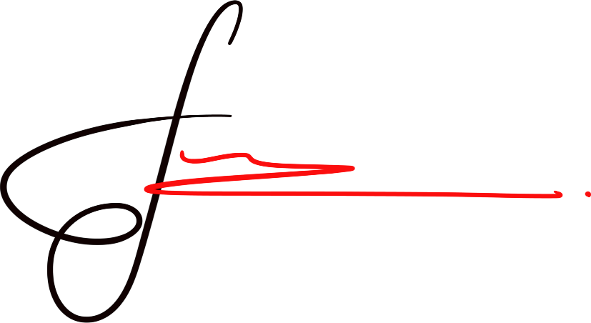 Fのサインデザイン F_006｜小文字風の細い軸に、左へ回る大小のループを添えたF。
